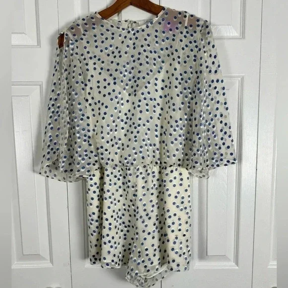 Lovers and Friends Blue and Cream Polka Dot Short Pants Romper - Picture 10 of 11